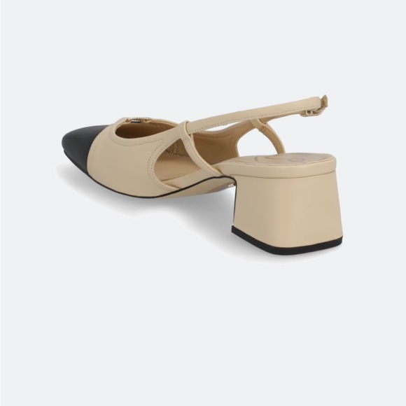 Never Been Worn! Sam Edelman Two-Tone Beige and Black Slingback Block Heels - Picture 4 of 5